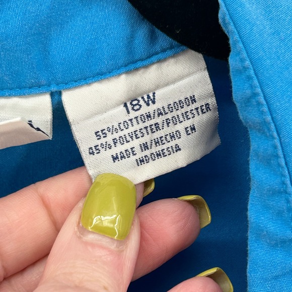 Basic Editions Teal Blue Sleeveless Button Down Shirt 18W 90s Coastal Preppy - Picture 5 of 8